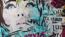 Collage modern mit Frauengesicht unter Resin Größe 80 x 80 cm